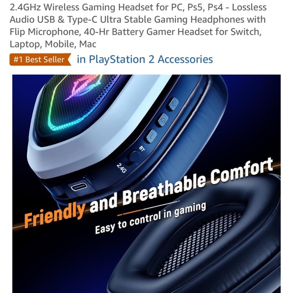 ONIKUMA Wireless Gaming Headset with RGB Lights - Picture 5 of 8